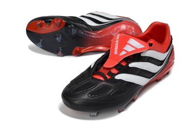 Men's Adidas Predator Precision Elite Fold-Over Tongue FG Firm Ground Low-Tops Football Boots - Black/Red Blaze/White Phantom