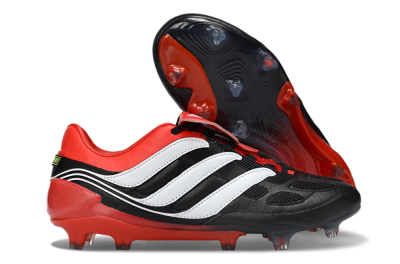 Men's Adidas Predator Precision Elite Fold-Over Tongue FG Firm Ground Low-Tops Football Boots - Black/Red Blaze/White Phantom