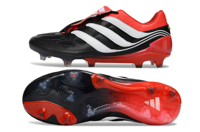 Men's Adidas Predator Precision Elite Fold-Over Tongue FG Firm Ground Low-Tops Football Boots - Black/Red Blaze/White Phantom