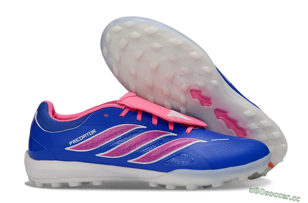 Men's Adidas Predator 26 Elite Fold-Over Tongue TF Artificial Turf Low-Tops Football Shoes - Blue/Vibrant Pink/Light Blue 2