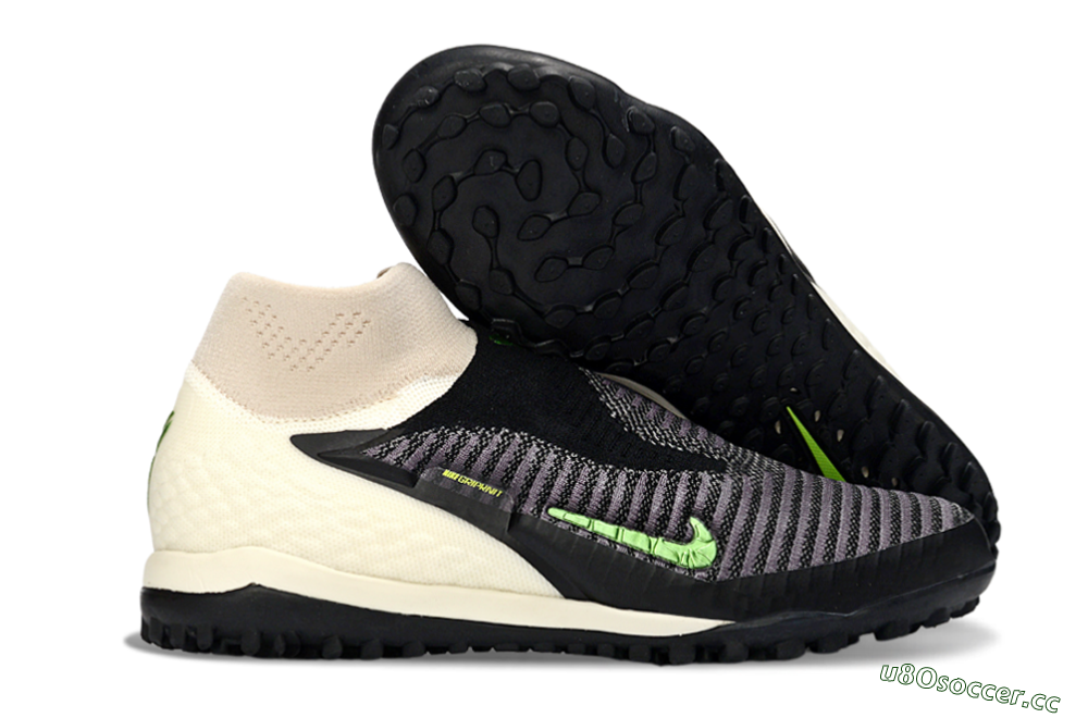 Unisex Nike Phantom 6 High Elite TF Artificial Turf High-Tops Football Shoes - Black/Electric Green/Light Tan 2