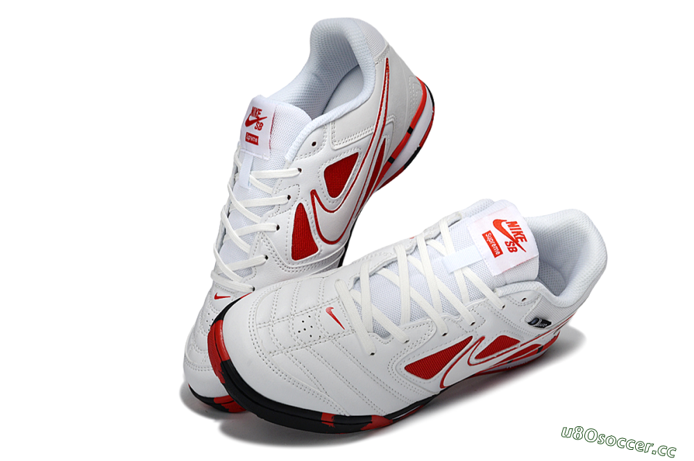 Men's Supreme x Nike SB Gato IC Indoor & Futsal Low-Tops Football Shoes - White/Crimson Red/Black 3