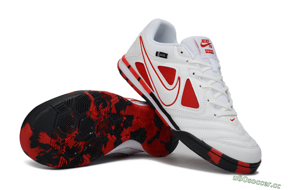Men's Supreme x Nike SB Gato IC Indoor & Futsal Low-Tops Football Shoes - White/Crimson Red/Black 1