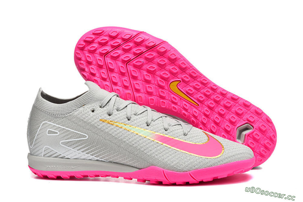 Men's Nike Air Zoom Mercurial Vapor 16 Elite TF Artificial Turf Low-Tops Football Shoes - Gray/Vibrant Pink/Metallic Gold 2