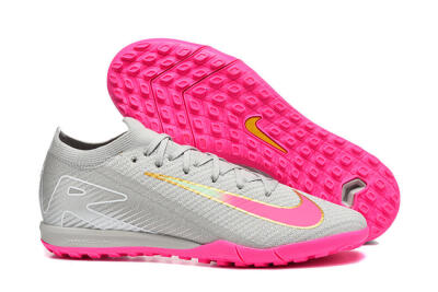 Men's Nike Air Zoom Mercurial Vapor 16 Elite TF Artificial Turf Low-Tops Football Shoes - Gray/Vibrant Pink/Metallic Gold