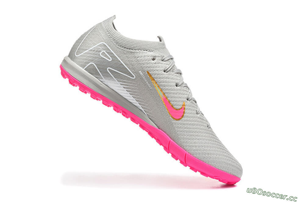 Men's Nike Air Zoom Mercurial Vapor 16 Elite TF Artificial Turf Low-Tops Football Shoes - Gray/Vibrant Pink/Metallic Gold 7