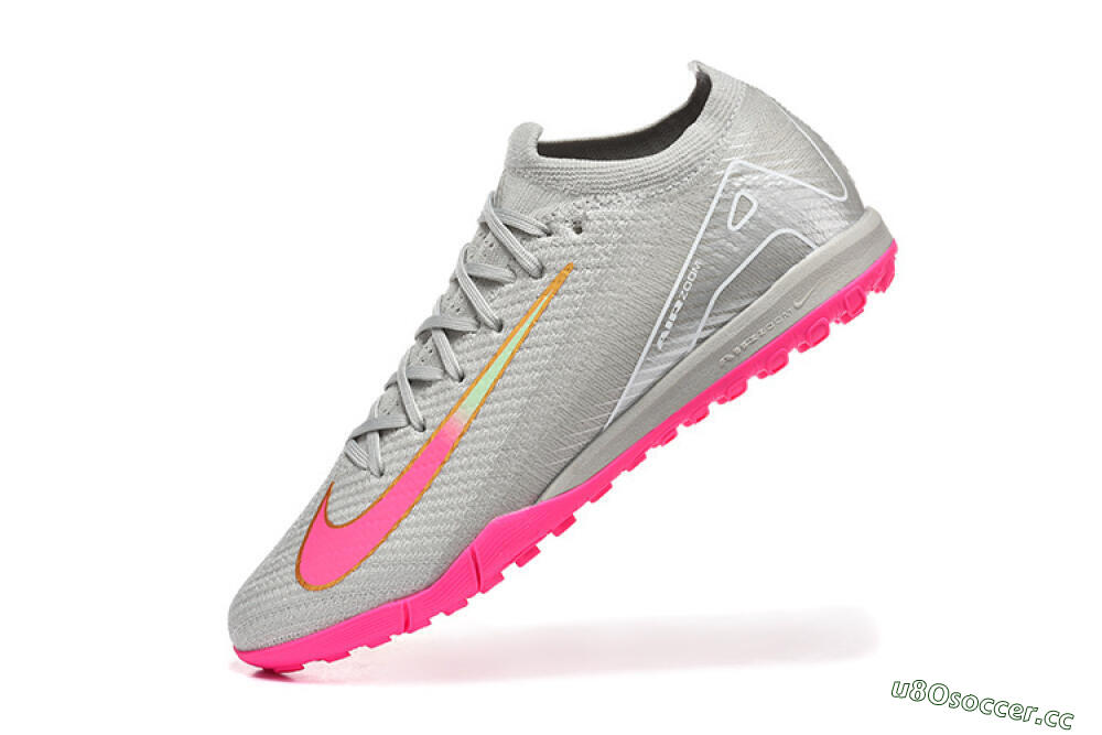 Men's Nike Air Zoom Mercurial Vapor 16 Elite TF Artificial Turf Low-Tops Football Shoes - Gray/Vibrant Pink/Metallic Gold 8