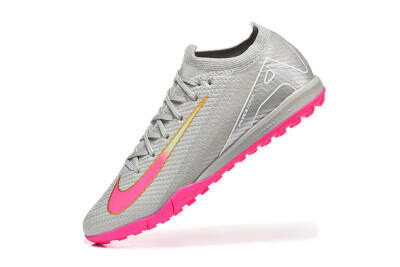Men's Nike Air Zoom Mercurial Vapor 16 Elite TF Artificial Turf Low-Tops Football Shoes - Gray/Vibrant Pink/Metallic Gold