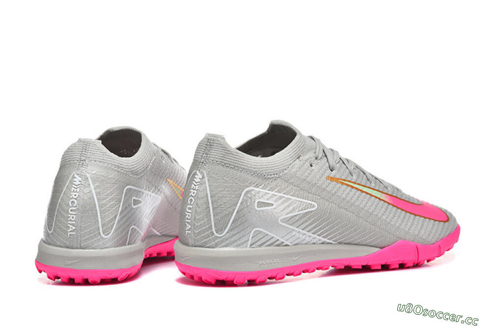 Men's Nike Air Zoom Mercurial Vapor 16 Elite TF Artificial Turf Low-Tops Football Shoes - Gray/Vibrant Pink/Metallic Gold 9