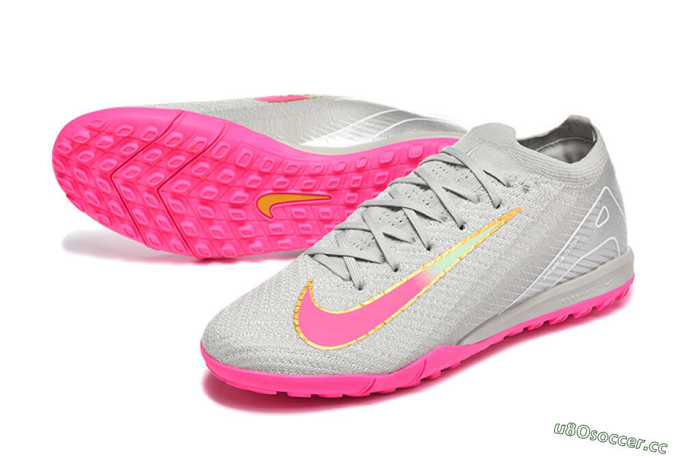 Men's Nike Air Zoom Mercurial Vapor 16 Elite TF Artificial Turf Low-Tops Football Shoes - Gray/Vibrant Pink/Metallic Gold 3