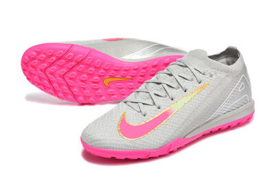 Men's Nike Air Zoom Mercurial Vapor 16 Elite TF Artificial Turf Low-Tops Football Shoes - Gray/Vibrant Pink/Metallic Gold