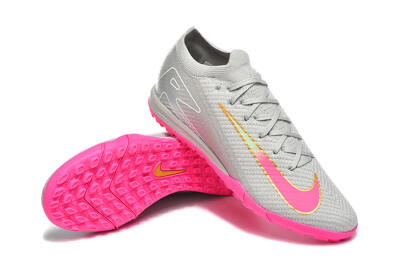 Men's Nike Air Zoom Mercurial Vapor 16 Elite TF Artificial Turf Low-Tops Football Shoes - Gray/Vibrant Pink/Metallic Gold