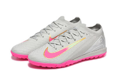 Men's Nike Air Zoom Mercurial Vapor 16 Elite TF Artificial Turf Low-Tops Football Shoes - Gray/Vibrant Pink/Metallic Gold