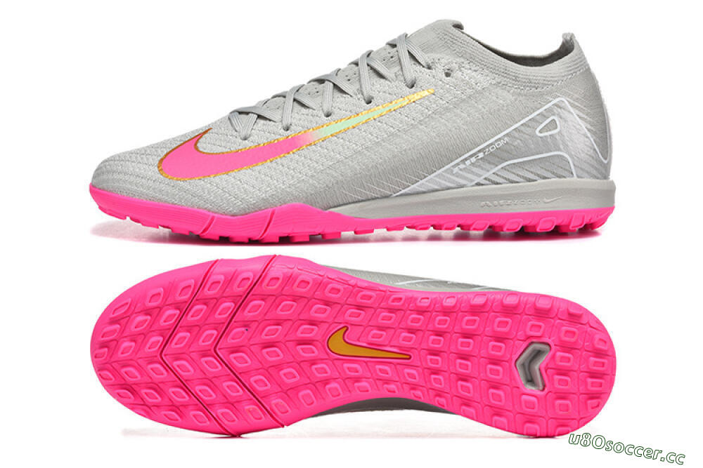 Men's Nike Air Zoom Mercurial Vapor 16 Elite TF Artificial Turf Low-Tops Football Shoes - Gray/Vibrant Pink/Metallic Gold 1