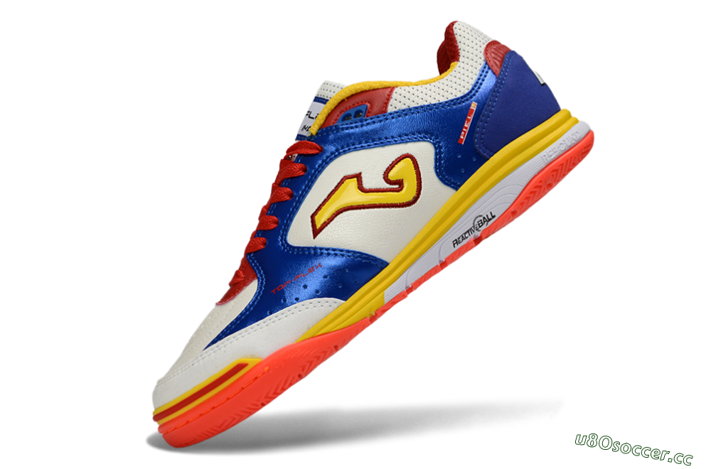 Men's Joma Top Flex IC Indoor & Futsal Low-Tops Football Shoes - White/Royal Blue/Fiery Red 5