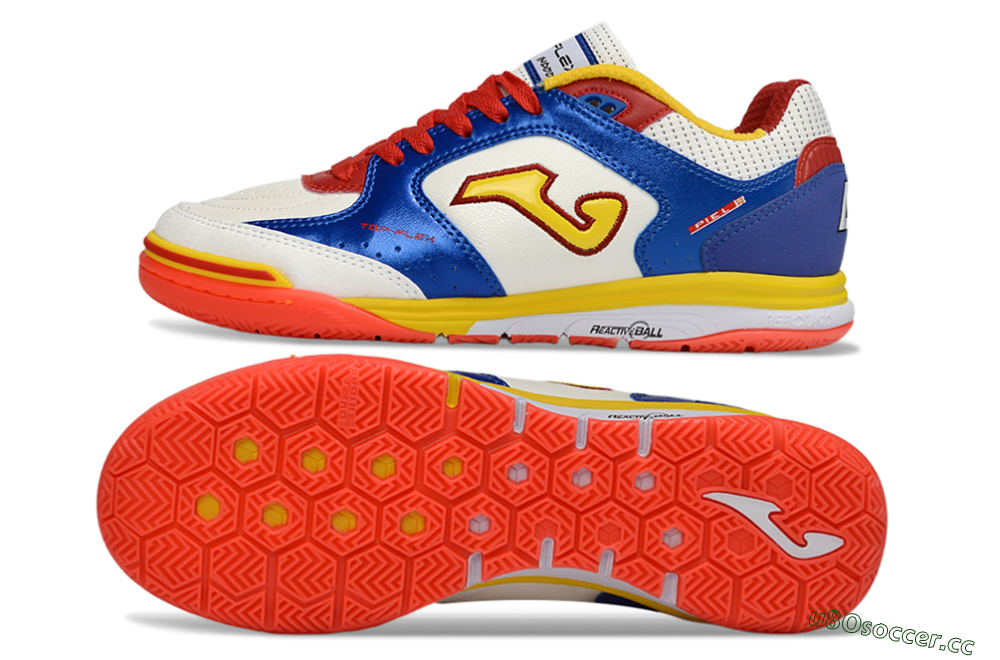 Men's Joma Top Flex IC Indoor & Futsal Low-Tops Football Shoes - White/Royal Blue/Fiery Red 1