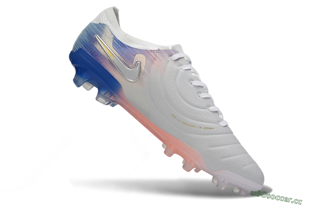 Men's Nike Tiempo Legend 10 Elite FG Firm Ground Low-Tops Football Boots - White/Coral Pink/Deep Blue 4