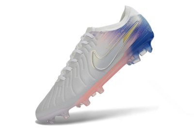 Men's Nike Tiempo Legend 10 Elite FG Firm Ground Low-Tops Football Boots - White/Coral Pink/Deep Blue