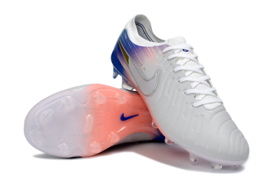Men's Nike Tiempo Legend 10 Elite FG Firm Ground Low-Tops Football Boots - White/Coral Pink/Deep Blue
