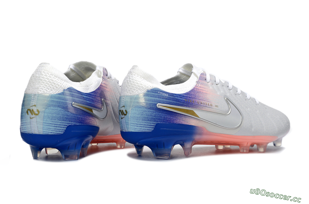 Men's Nike Tiempo Legend 10 Elite FG Firm Ground Low-Tops Football Boots - White/Coral Pink/Deep Blue 6