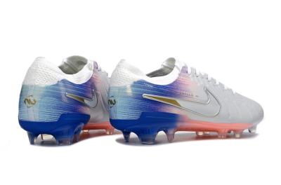 Men's Nike Tiempo Legend 10 Elite FG Firm Ground Low-Tops Football Boots - White/Coral Pink/Deep Blue