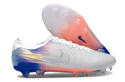 Men's Nike Tiempo Legend 10 Elite FG Firm Ground Low-Tops Football Boots - White/Coral Pink/Deep Blue