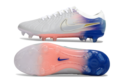 Men's Nike Tiempo Legend 10 Elite FG Firm Ground Low-Tops Football Boots - White/Coral Pink/Deep Blue