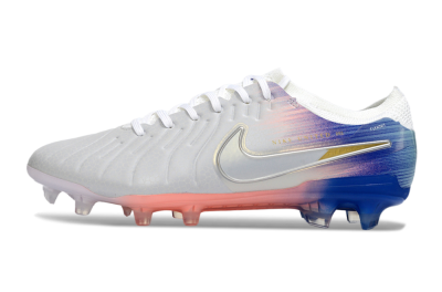 Men's Nike Tiempo Legend 10 Elite FG Firm Ground Low-Tops Football Boots - White/Coral Pink/Deep Blue