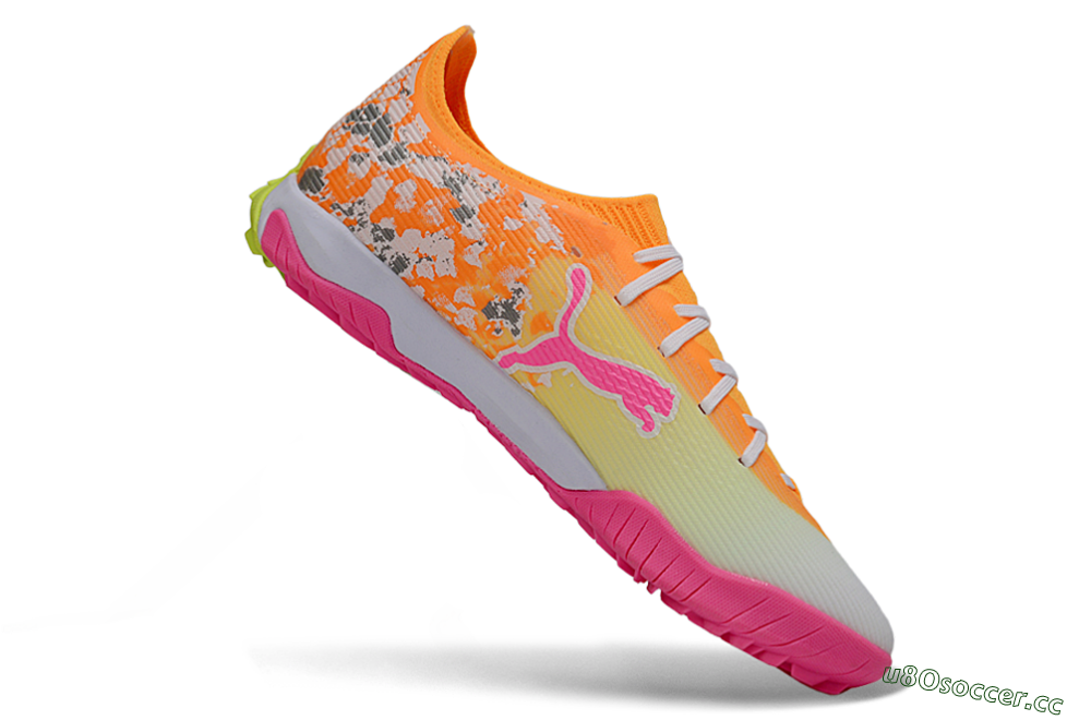 Men's Puma Ultra 5 Ultimate TF Artificial Turf Low-Tops Football Shoes - Orange/Neon Pink/Sunny Yellow 4