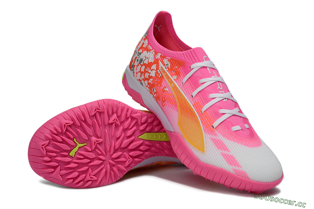 Men's Puma Ultra 5 Ultimate TF Artificial Turf Low-Tops Football Shoes - Orange/Neon Pink/Sunny Yellow 3