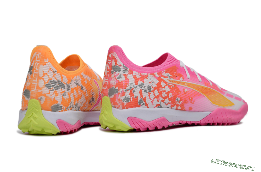 Men's Puma Ultra 5 Ultimate TF Artificial Turf Low-Tops Football Shoes - Orange/Neon Pink/Sunny Yellow 6