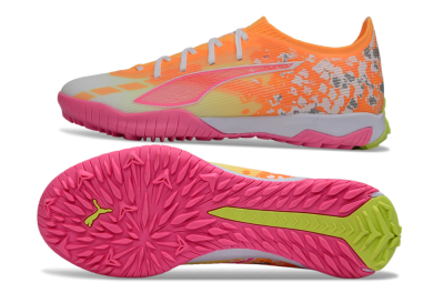 Men's Puma Ultra 5 Ultimate TF Artificial Turf Low-Tops Football Shoes - Orange/Neon Pink/Sunny Yellow