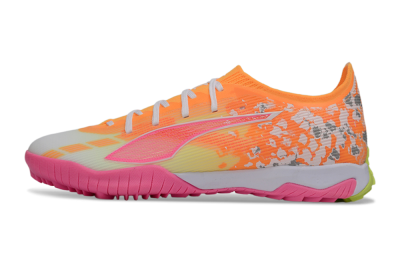Men's Puma Ultra 5 Ultimate TF Artificial Turf Low-Tops Football Shoes - Orange/Neon Pink/Sunny Yellow