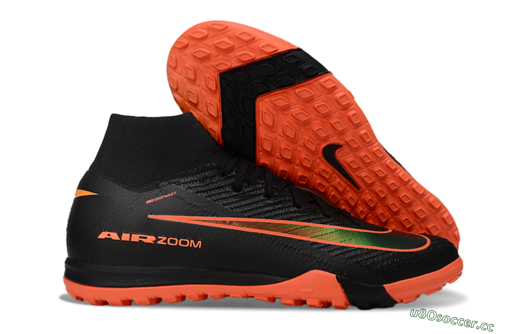 Unisex Nike Air Zoom Mercurial Superfly 10 Elite TF Artificial Turf High-Tops Football Shoes - Black/Electric Orange/Neon Green 2