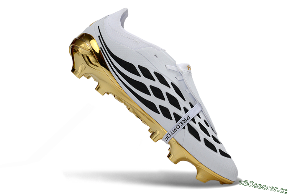 Unisex Adidas Predator 26 Elite Fold-Over Tongue FG Firm Ground Low-Tops Football Boots - White/Elegant Gold/Classic Black 4