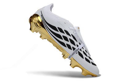 Unisex Adidas Predator 26 Elite Fold-Over Tongue FG Firm Ground Low-Tops Football Boots - White/Elegant Gold/Classic Black