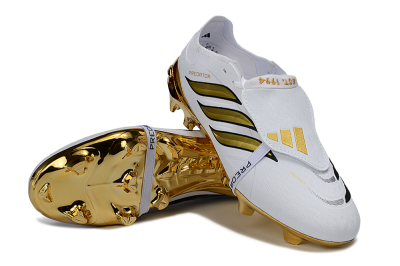 Unisex Adidas Predator 26 Elite Fold-Over Tongue FG Firm Ground Low-Tops Football Boots - White/Elegant Gold/Classic Black