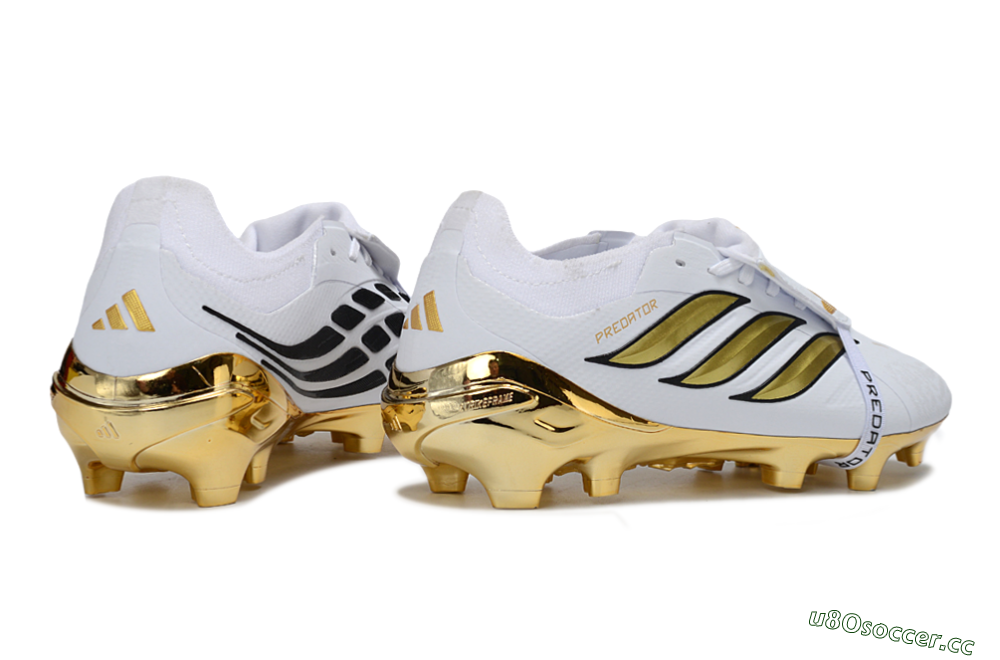 Unisex Adidas Predator 26 Elite Fold-Over Tongue FG Firm Ground Low-Tops Football Boots - White/Elegant Gold/Classic Black 6