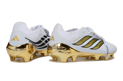 Unisex Adidas Predator 26 Elite Fold-Over Tongue FG Firm Ground Low-Tops Football Boots - White/Elegant Gold/Classic Black