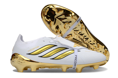 Unisex Adidas Predator 26 Elite Fold-Over Tongue FG Firm Ground Low-Tops Football Boots - White/Elegant Gold/Classic Black