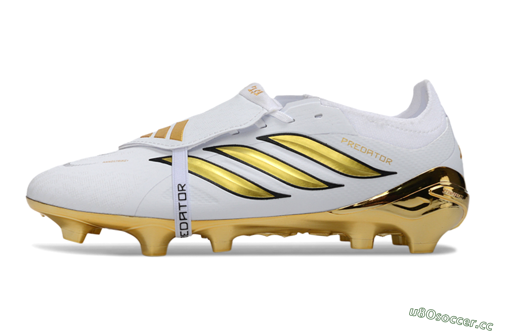 Unisex Adidas Predator 26 Elite Fold-Over Tongue FG Firm Ground Low-Tops Football Boots - White/Elegant Gold/Classic Black 0
