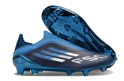 Men's Adidas F50 Elite Laceless FG Firm Ground Low-Tops Football Boots - Blue/Ocean Wave/Deep Sea