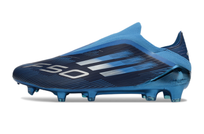 Men's Adidas F50 Elite Laceless FG Firm Ground Low-Tops Football Boots - Blue/Ocean Wave/Deep Sea
