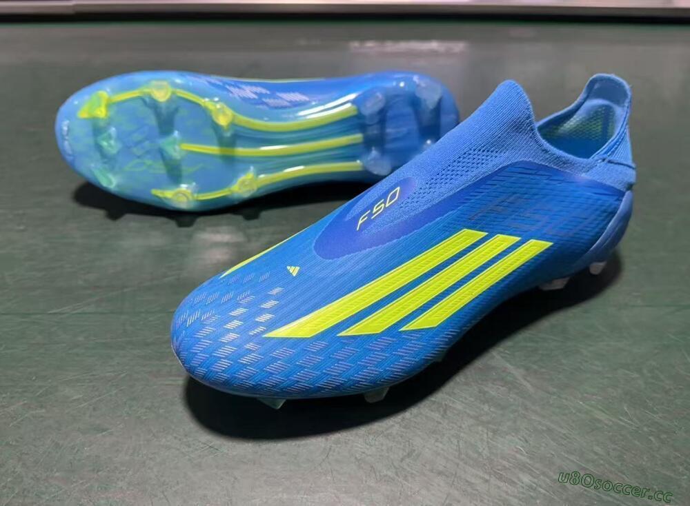 Men's Adidas F50 Elite Laceless FG Firm Ground Low-Tops Football Boots - Blue/Vibrant Blue/Electric Yellow