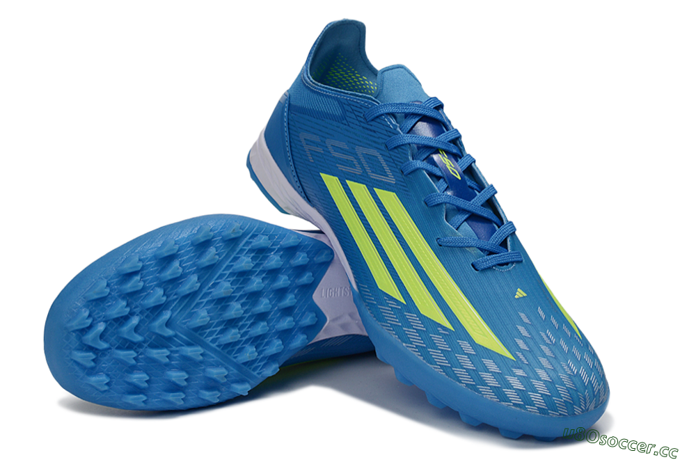 Men's Adidas F50 Pro TF Artificial Turf Low-Tops Football Shoes - Blue/Electric Blue/Neon Yellow 3