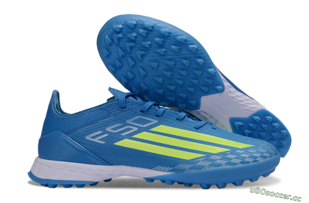 Men's Adidas F50 Pro TF Artificial Turf Low-Tops Football Shoes - Blue/Electric Blue/Neon Yellow 2
