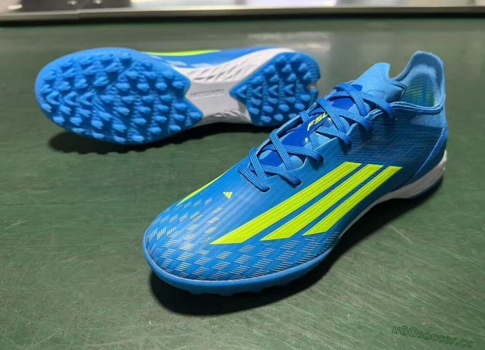 Men's Adidas F50 Pro TF Artificial Turf Low-Tops Football Shoes - Blue/Electric Blue/Neon Yellow