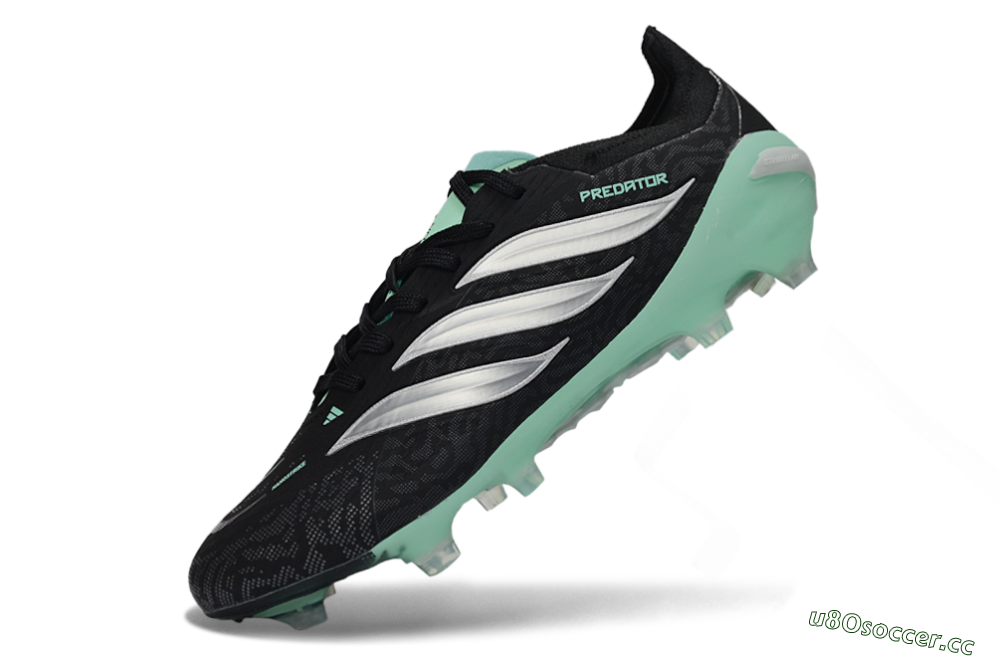 Men's Adidas Predator 26 Elite FG Firm Ground Low-Tops Football Boots - Black/Mint Green/Silver 5