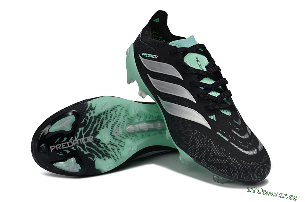 Men's Adidas Predator 26 Elite FG Firm Ground Low-Tops Football Boots - Black/Mint Green/Silver 3