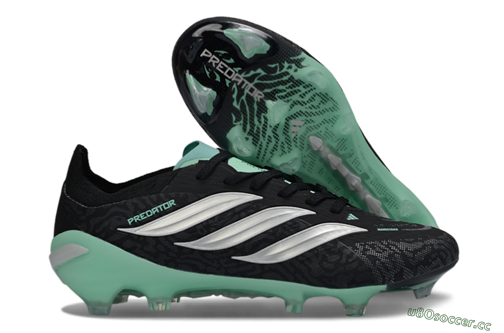 Men's Adidas Predator 26 Elite FG Firm Ground Low-Tops Football Boots - Black/Mint Green/Silver 2